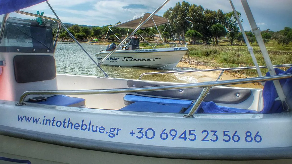 Into the Blue boat on the sea at Vourvourou